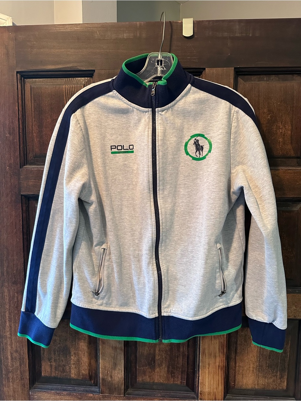 Polo by Ralph Lauren Light Gray, Navy & Green Zip-Front Track Jacket